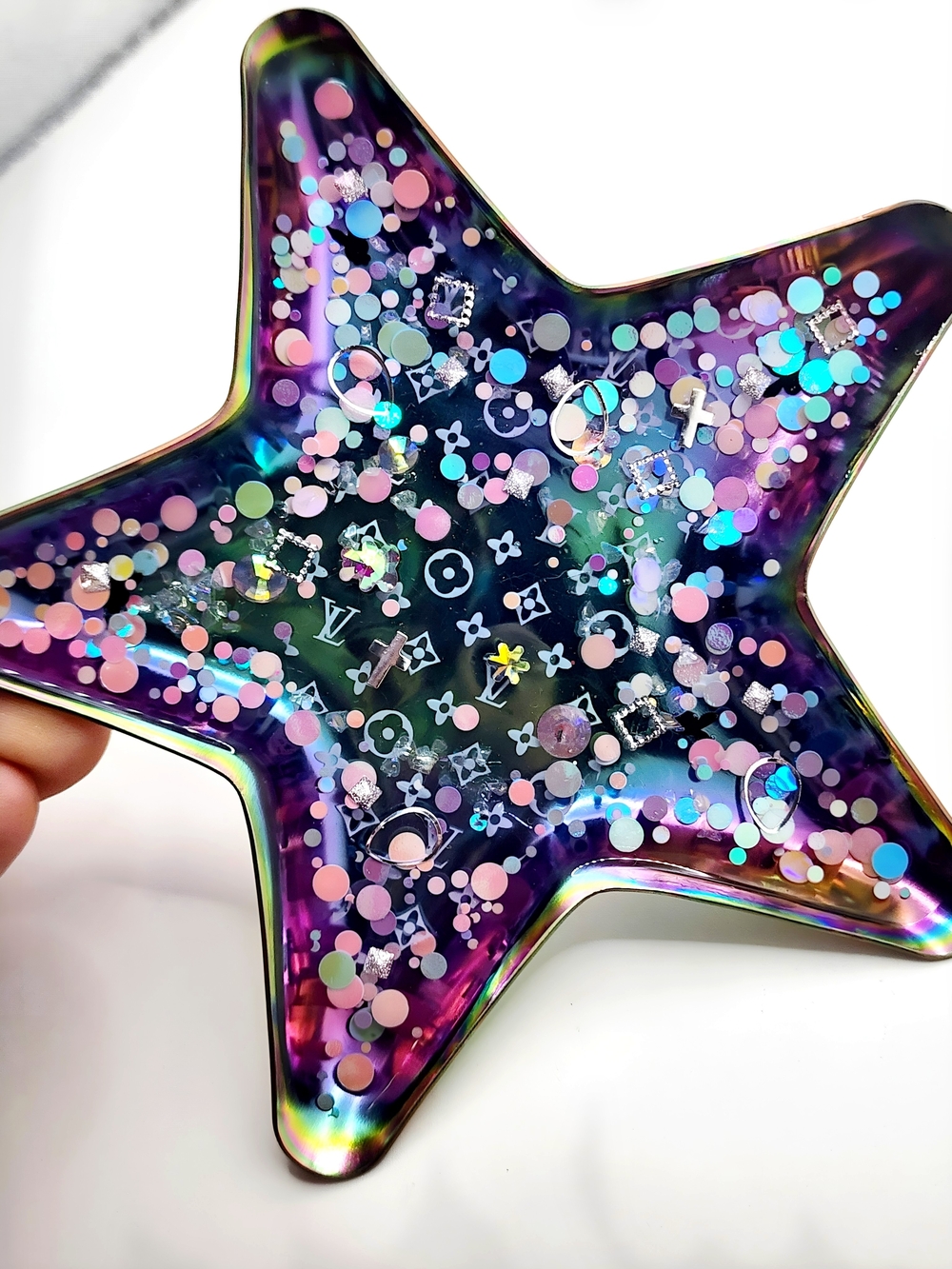 Iridescent Star-Shaped Decorative Tray in Multicolor